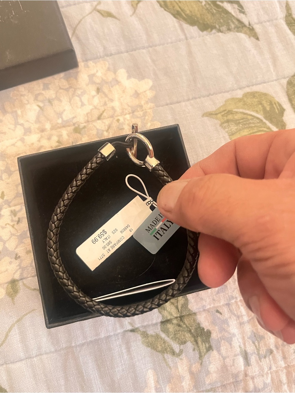 Men's Braided Leather Bracelet with Silver Clasp - Black size 8.25